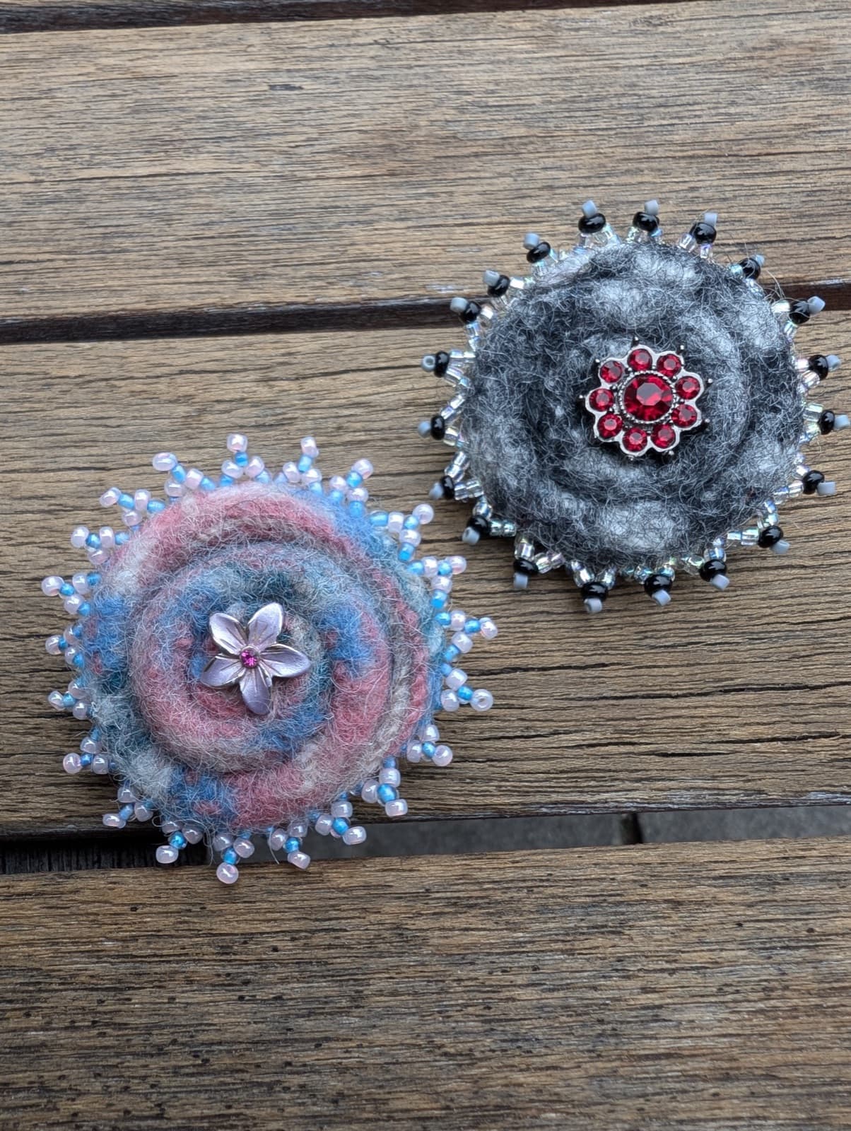Handcrafted upcycled jewellery from Under A Topaz Sky, made with embroidery and found objects